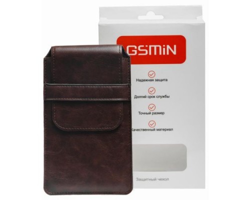 Чехол карман GSMIN с зажимом вертикальный на ремень универсальный 155x80 мм (5.5) (Коричневый)