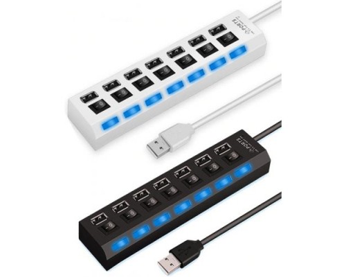 USB-концентратор GSMIN A78 (разветвитель HUB) на 7 портов с выключателем (43 см) (1А, 5V, USB 2.0) (Белый)