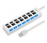 USB-концентратор GSMIN A78 (разветвитель HUB) на 7 портов с выключателем (43 см) (1А, 5V, USB 2.0) (Белый)