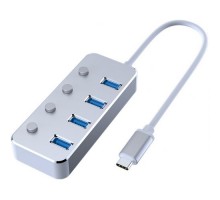 USB-концентратор HRS A21 (разветвитель Type-С HUB) на 4 порта USB 3.0 металлический (60 см) (Серебристый)