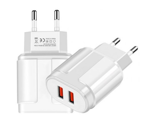 Сетевое зарядное устройство GSMIN TE-025 2хUSB (2,4A, 5V) (Белый)
