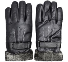 Кожаные мужские перчатки с мехом для сенсорных экранов Gsmin Leather Gloves 3 (Черный)