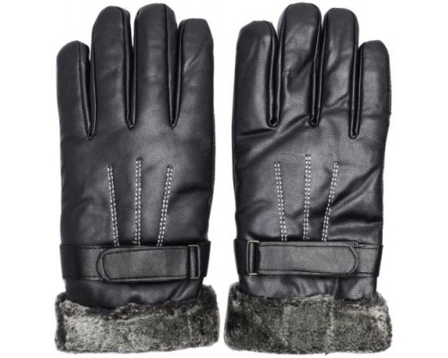 Кожаные мужские перчатки с мехом для сенсорных экранов Gsmin Leather Gloves 3 (Черный)