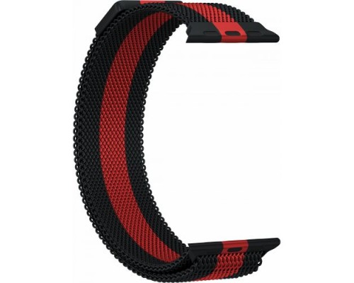 Ремешок металлический GSMIN Milanese Loop для Apple Watch 38/40mm (Черно-красный)