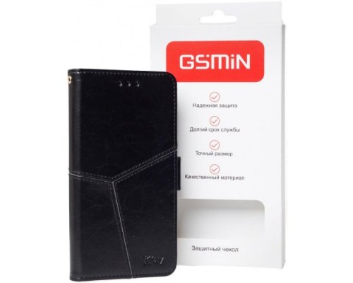 Кожаный чехол-книжка GSMIN Series Ktry для Xiaomi Redmi Note 9S с магнитной застежкой (Черный)