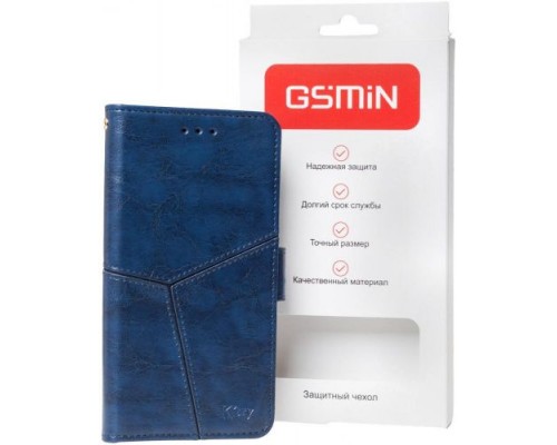 Кожаный чехол-книжка GSMIN Series Ktry для Xiaomi Redmi Note 9S с магнитной застежкой (Синий)