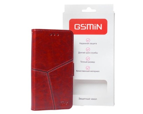 Кожаный чехол-книжка GSMIN Series Ktry для Xiaomi Redmi 9 с магнитной застежкой (Красный)
