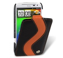 Кожаный чехол для HTC Sensation XL / X315e / G21 Melkco Premium Leather Case - Special Edition Jacka Type (Black/Orange LC)