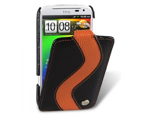 Кожаный чехол для HTC Sensation XL / X315e / G21 Melkco Premium Leather Case - Special Edition Jacka Type (Black/Orange LC)