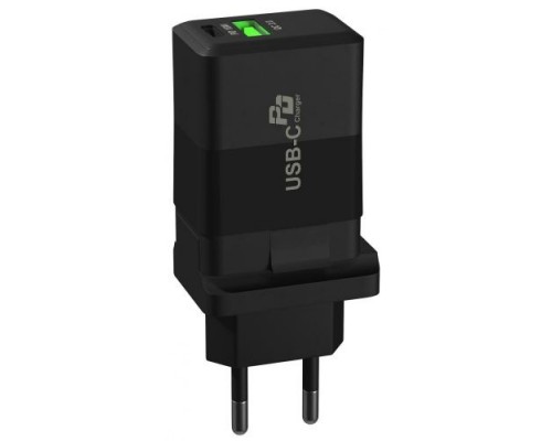 Сетевое зарядное устройство GSMIN PD-054C быстрая зарядка Quick Charge 3.0 USB + PD Type-C (5-12V, 3A, 18W) (Черный)