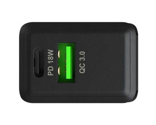 Сетевое зарядное устройство GSMIN PD-054C быстрая зарядка Quick Charge 3.0 USB + PD Type-C (5-12V, 3A, 18W) (Черный)