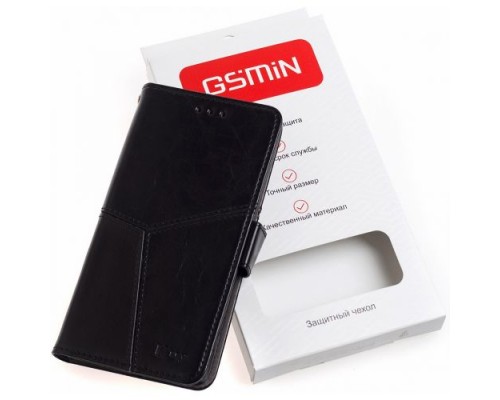 Кожаный чехол-книжка GSMIN Series Ktry для Apple iPhone 7/8 с магнитной застежкой (Черный)