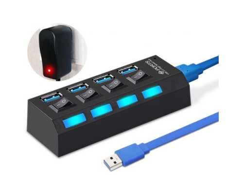 USB-концентратор (Хаб) HRS AR-21 на 4 порта с сетевым адаптером (50 см) (USB 3.0 - AM/MicroBM) (Черный)