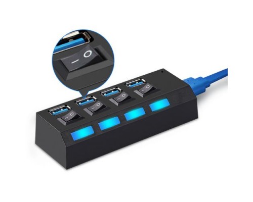 USB-концентратор (Хаб) HRS AR-21 на 4 порта с сетевым адаптером (50 см) (USB 3.0 - AM/MicroBM) (Черный)