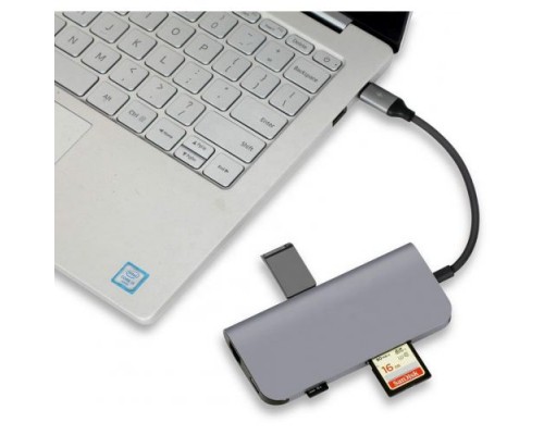 Type-C - концентратор (Хаб) GSMIN BL-14 8 в 1 (LAN, Type-C, SD Card, TF Card, 3xUSB3.0, HDMI) (Серебристый)