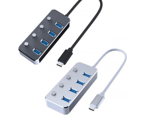 USB-C концентратор разветвитель хаб на 4 порта USB 3.0 металлический (60 см) HRS A21 (Черный)
