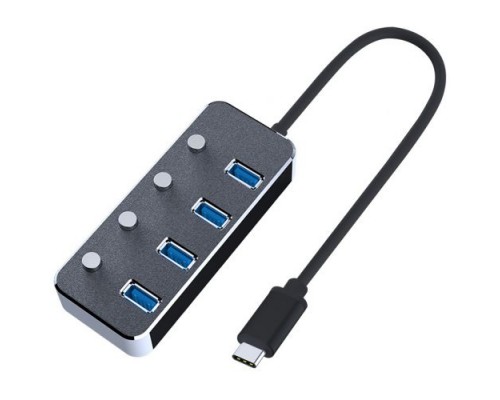 USB-C концентратор разветвитель хаб на 4 порта USB 3.0 металлический (60 см) HRS A21 (Черный)