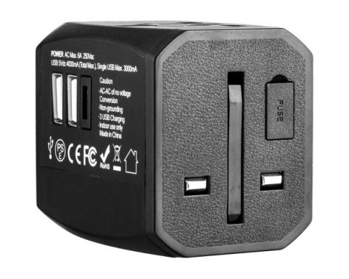 Переходник для розетки GSMIN Travel Adapter HHT525 с кейсом (Черный)