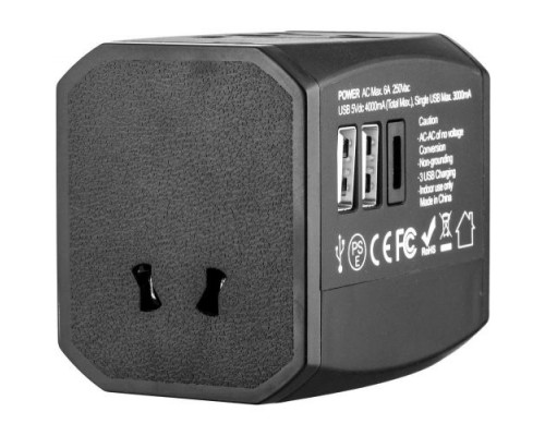 Переходник для розетки GSMIN Travel Adapter HHT525 с кейсом (Черный)