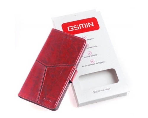 Кожаный чехол-книжка GSMIN Series Ktry для Xiaomi Redmi Note 8 с магнитной застежкой (Красный)