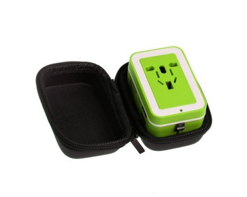 Переходник для розетки GSMIN Travel Adapter HHT201 (2 USB входа) с кейсом (Зеленый)