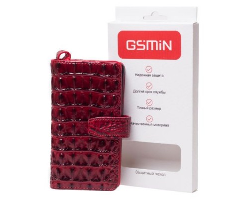 Кожаный чехол клатч для Samsung Galaxy A8 (2018) GSMIN Crocodile Texture LC (Красный)