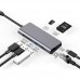 USB-Хаб (концентратор) GSMIN B48 7 в 1 (Type-C, 2xUSB 3.0, RJ45, HDMI, SD, TF, PD) (Серый)