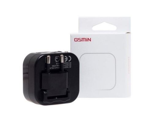 Переходник для розетки GSMIN с 2 USB портами + АЗУ Travel Adapter HHT666 (Черный)