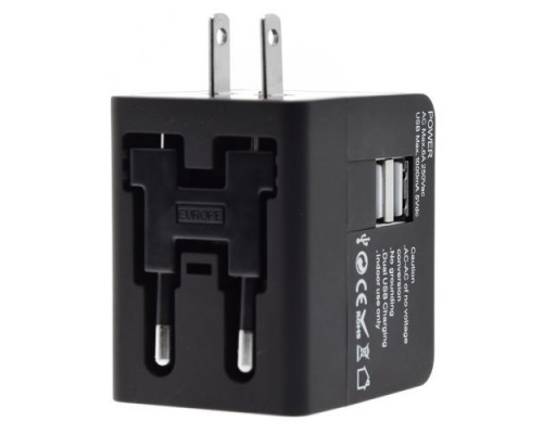 Переходник для розетки GSMIN с 2 USB портами Travel Adapter HHT148 (Черный)