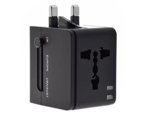 Переходник для розетки GSMIN с 2 USB портами Travel Adapter HHT148 (Черный)