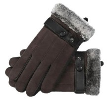 Кожаные мужские перчатки с мехом Gsmin Leather Gloves 4  для сенсорных экранов (Коричневый)
