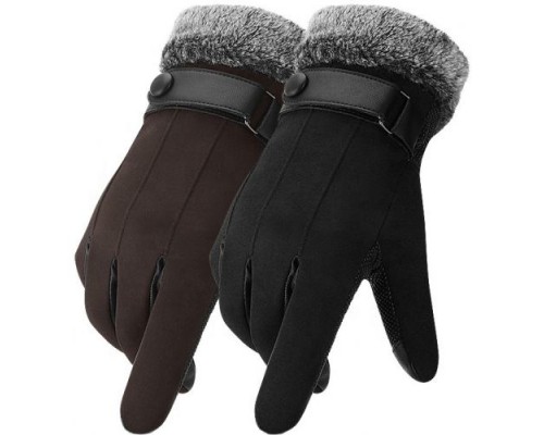 Кожаные мужские перчатки с мехом Gsmin Leather Gloves 4  для сенсорных экранов (Коричневый)