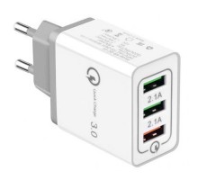 Сетевое зарядное устройство HRS QC-03 с поддержкой Quick Charge 3.0 с 3 USB выходами (Белый)