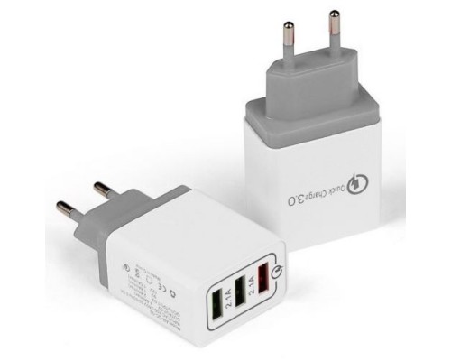 Сетевое зарядное устройство HRS QC-03 с поддержкой Quick Charge 3.0 с 3 USB выходами (Белый)