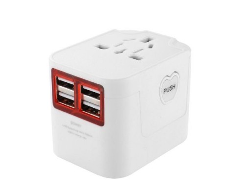Переходник для розетки GSMIN с 4 USB портами Travel Adapter HHT210 (Белый)