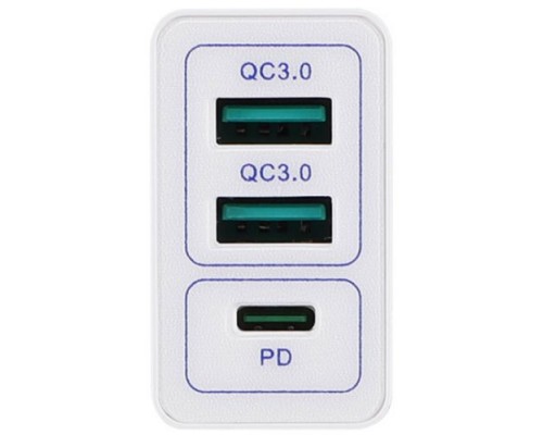 Сетевое зарядное устройство GSMIN A60 быстрая зарядка Quick Charge 3.0 2хUSB+ PD 3.0 Type-C (до 12V, 30W, 3A) (Белый)