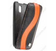 Кожаный чехол для HTC Desire 500 Dual Sim Melkco Premium Leather Case - Special Edition Jacka Type (Black/Orange LC)