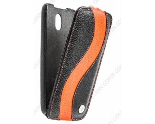 Кожаный чехол для HTC Desire 500 Dual Sim Melkco Premium Leather Case - Special Edition Jacka Type (Black/Orange LC)