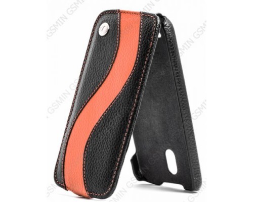 Кожаный чехол для HTC Desire 500 Dual Sim Melkco Premium Leather Case - Special Edition Jacka Type (Black/Orange LC)