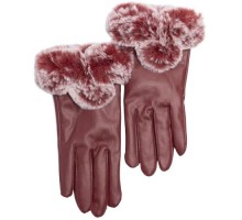 Кожаные женские перчатки с мехом Gsmin Leather Gloves (Красный)