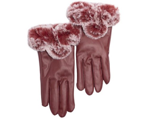 Кожаные женские перчатки с мехом Gsmin Leather Gloves (Красный)