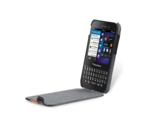 Кожаный чехол для BlackBerry Q5 Melkco Premium Leather Case - Special Edition Jacka Type (Black/Orange LC)