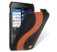 Кожаный чехол для BlackBerry Q5 Melkco Premium Leather Case - Special Edition Jacka Type (Black/Orange LC)