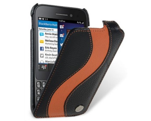 Кожаный чехол для BlackBerry Q5 Melkco Premium Leather Case - Special Edition Jacka Type (Black/Orange LC)