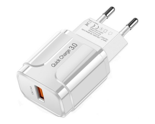 Сетевое зарядное устройство GSMIN TE-023 быстрая зарядка Quick Charge 3.0 USB (до 12V, 3A) (Белый)