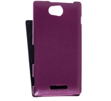 Кожаный чехол для Sony Xperia C / S39h / CN3 Melkco Premium Leather Case - Jacka Type (Purple LC)