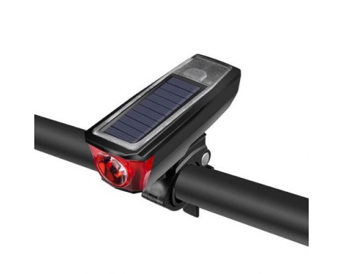 Велосипедная фара HJ-052 с солнечной батареей (2000 мАч) диодная (Черный)