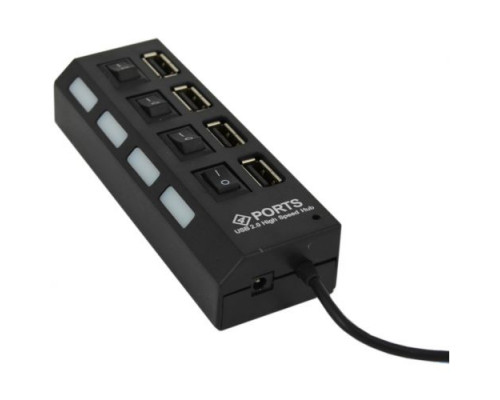 USB-концентратор (Хаб) GSMIN GP-01 на 4 порта с выключателем (1А, 5V, USB 2.0) (Черный)