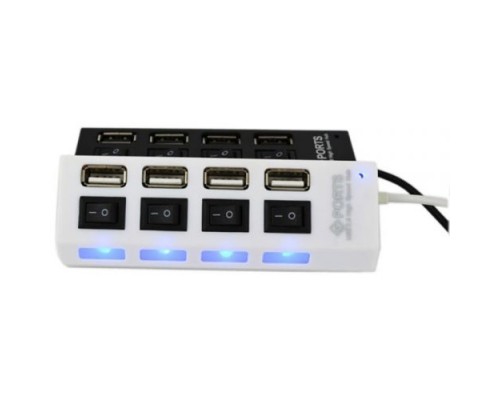 USB-концентратор (Хаб) GSMIN GP-01 на 4 порта с выключателем (1А, 5V, USB 2.0) (Белый)