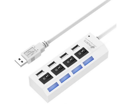 USB-концентратор (Хаб) GSMIN GP-01 на 4 порта с выключателем (1А, 5V, USB 2.0) (Белый)